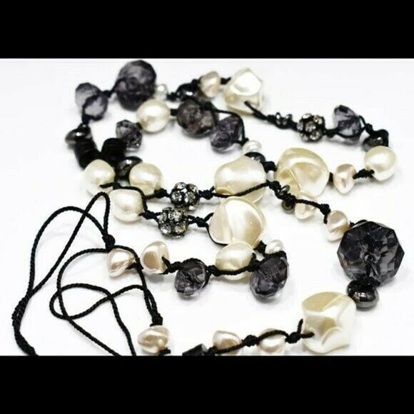 Chico’s Long Beaded Necklace Pearls Rhinestones Smoky Beads 47 Inches - Picture 8 of 8